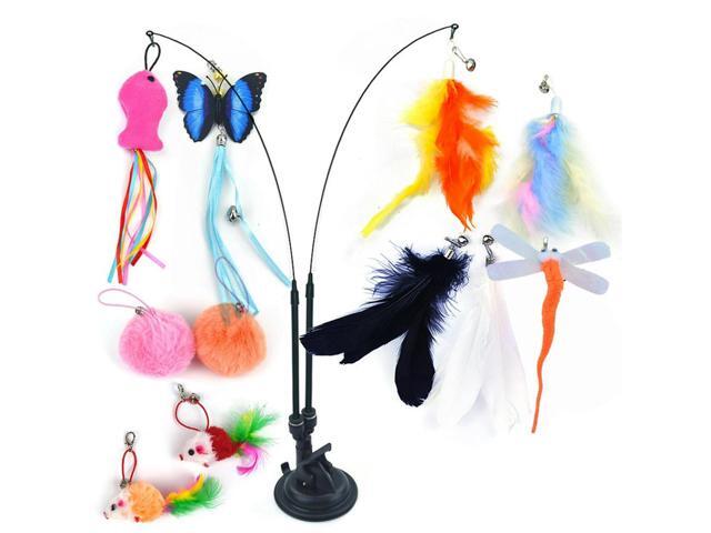 Pet Cat Toy Set Suction Cup Toy Set Double Headed Teaser Stick Set Detachable Handfree Cat Toy Stick for Floor Glass Door Panel