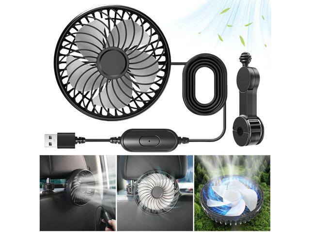 USB Rear Seat Fan 360 Rotatable Car Seat Headrest Fan 3 Speeds Cooling Backseat Fan for Sedan SUV Truck Van