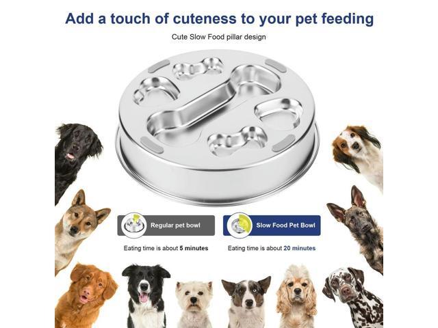 304 Stainless Steel Slow Feeder Dog Bowls with Non-Slip Mat Dog Wat Anti-Choking Dog Water Bowl for Small & Medium Dogs