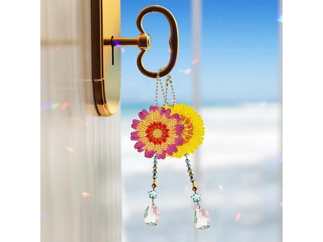 5Pcs Acrylic Double Sided Flower Diamond Painting Keychain Diamond Painting Art Keychain Pendant for Home Birthday Party Decor