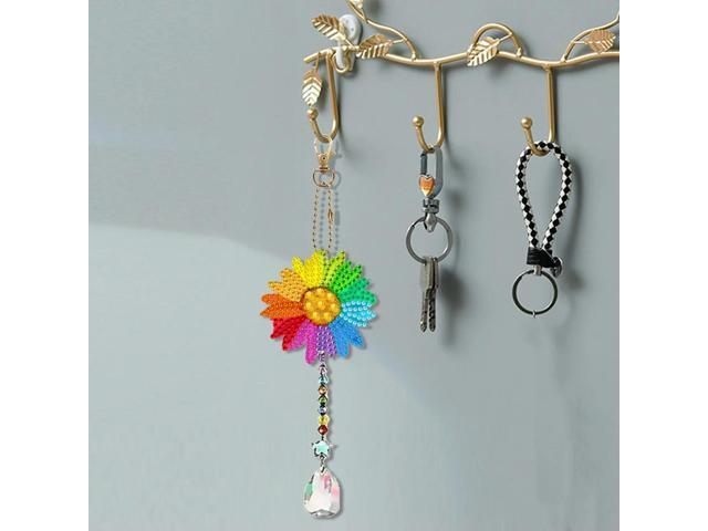 5Pcs Acrylic Double Sided Flower Diamond Painting Keychain Diamond Painting Art Keychain Pendant for Home Birthday Party Decor