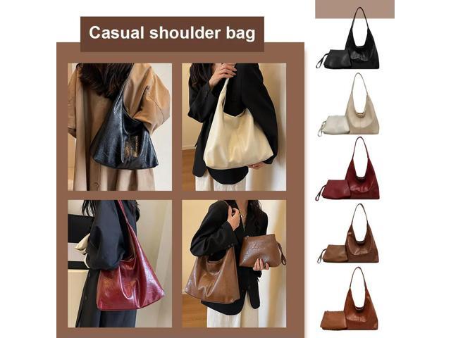 Women Leather Shoulder Bag Versatile Soft Underarm Bag Casual Hobo Bag and Clutch 2pcs Shoulder Bag and Handbag Set Shopping Bag