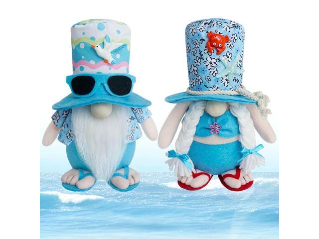 2Pcs Beach Gnomes Plush Beach Gnomes Couple Decor with Weighted Base Tiered Tray Decor Cute Shelf Sitters for Birthday Gifts