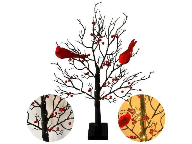 Christmas Cardinal Tree with Lights Light Up Holiday Atmosphere Decor Easy Assembly for Yard Pathway Garden Xmas Party Decoratio