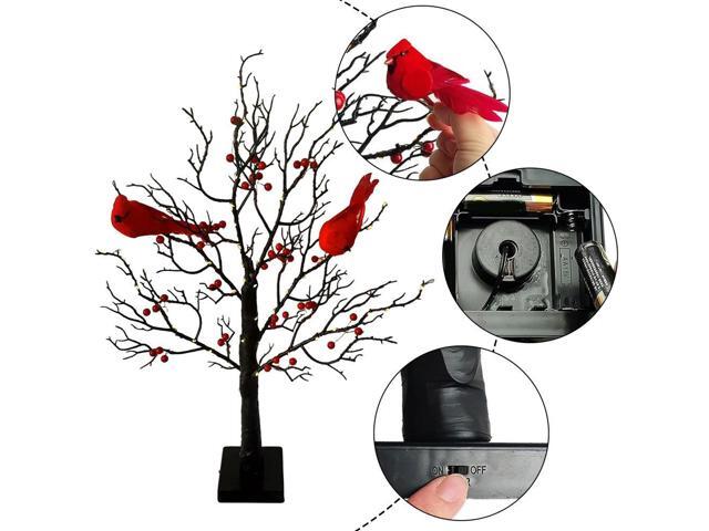 Christmas Cardinal Tree with Lights Light Up Holiday Atmosphere Decor Easy Assembly for Yard Pathway Garden Xmas Party Decoratio