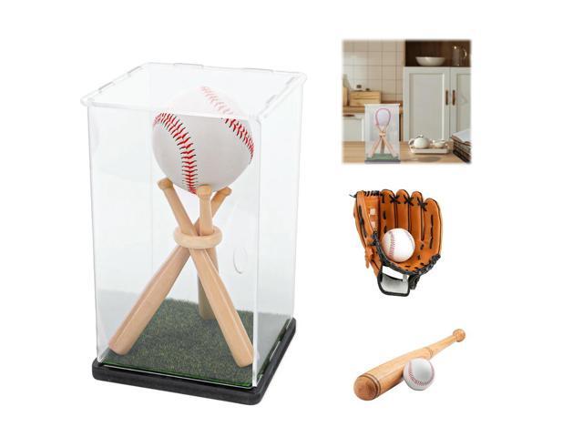 Baseball Display Case with Wood Stand Ball Showcase Clear Acrylic Collectibles Box Gift for Baseball Lover