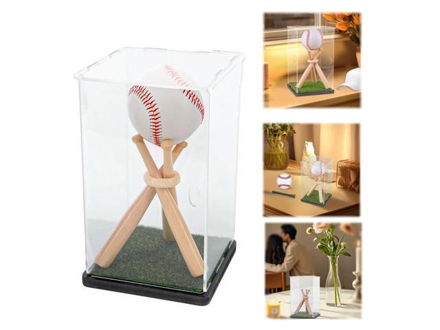 Baseball Display Case with Wood Stand Ball Showcase Clear Acrylic Collectibles Box for Baseball Lover Gifts