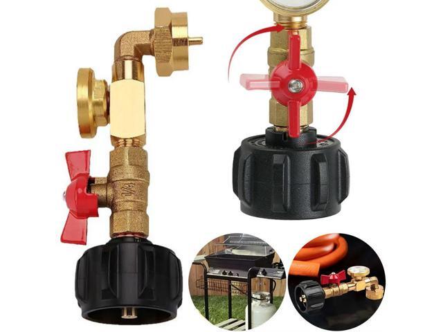QCC1 Propane Refill Elbow Adapter with Valve and Gauge Propane Refill Pressure Adapter for Camping Grill 1LB Bottle Refilled