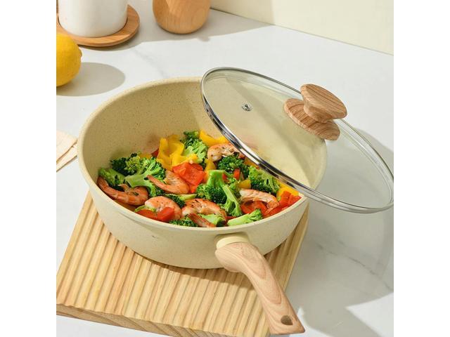 Nonstick Frying Pan Skillet with Lid Chef's Pan PFOA/PFAS/PTFE Free Heat Resistant Handle for Eggs & Omelets