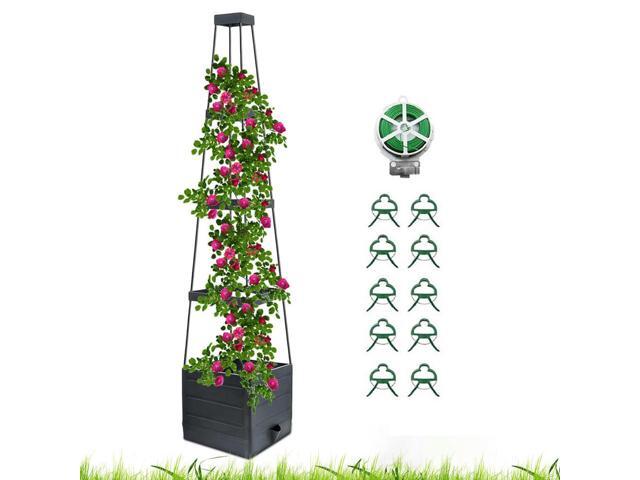 Raised Garden Bed Planter Box with Trellis Tomatoes Planter Box Self-Watering Planter Box for Indoor Outdoor