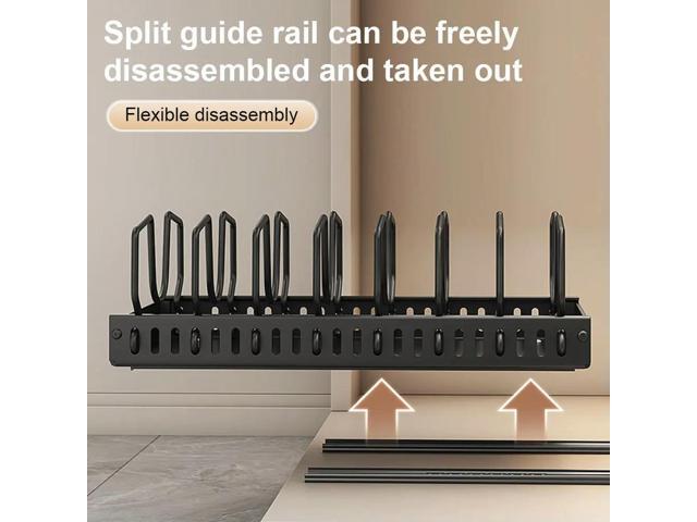 Pull Out Pot Lid Holder with 8 Adjustable Dividers Sliding Dish Drying Shelf Slide Out Pot Pan Organizer for Under Cabinet