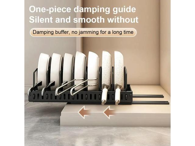 Pull Out Pot Lid Holder with 8 Adjustable Dividers Sliding Dish Drying Shelf Slide Out Pot Pan Organizer for Under Cabinet