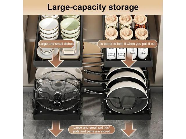 Pull Out Pot Lid Holder with 8 Adjustable Dividers Sliding Dish Drying Shelf Slide Out Pot Pan Organizer for Under Cabinet