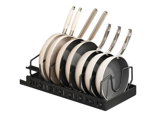 Kitchen Pots Pans Organizer with 8 Adjustable Dividers Sliding Dish Drying Shelf Slide Out Pot Pan Organizer for Under Cabinet
