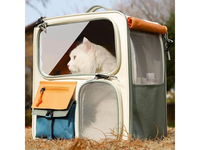 Dog & Cat Travel Carrier Bag with Zipper Ventilated Mesh Pet Backpack Breathable Transparent Window Pet Backpack for Car Camping