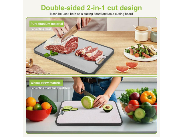 Wheat Straw Chopping Board Wear Resist Double Sided Steel Cutting Board Reusable Large Meat Chopping Board for Safe Food Prep