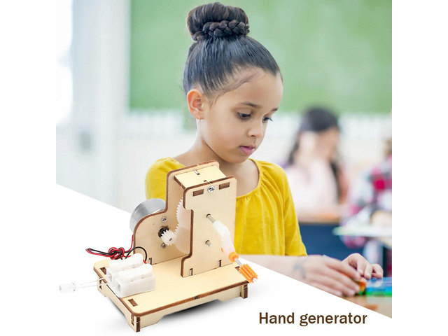 Students Kids Physical Science Toys Exercise Practical Ability Color Cognition DIY Wooden Hand Cranked Generator Technology