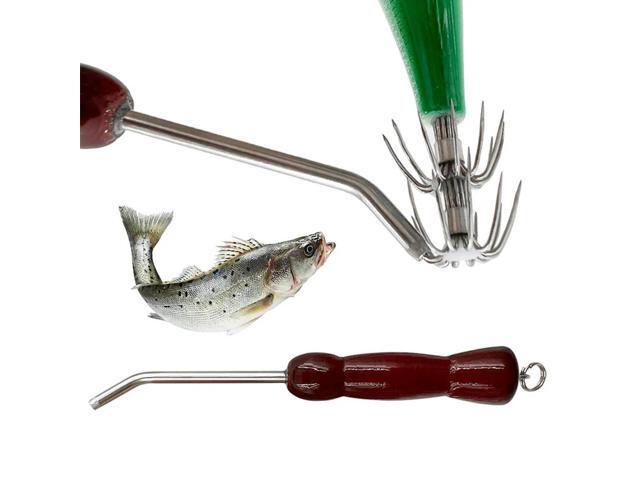 Stainless Steel Squid Hook Adjuster Wooden Handle Squid Jig Hook Repair Tool Portable Fish Hook Adjuster for Saltwater Tackle