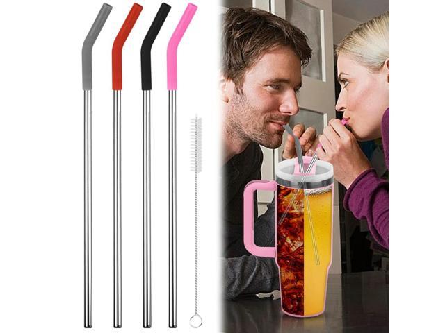 4Pcs Long l Straw with Silicone Tips Cleaning Brush Stainless Steel Straws Replacement with Cover for Stanley 40oz Tumbler