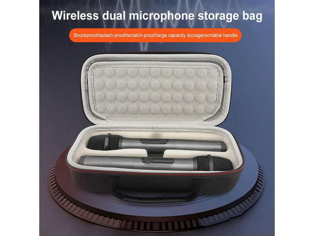 EVA Hard Dual Wireless Mic Bag W/ Zipper Handheld Dual Mic Carrying Case for Receivers Adapters AA Batteries Charger