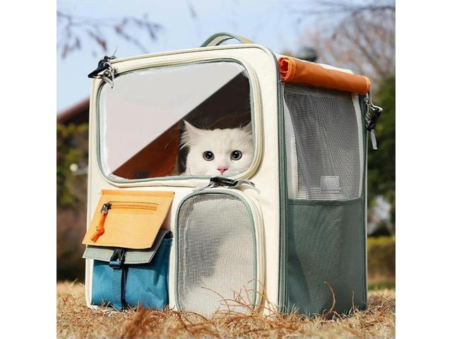 Dog & Cat Travel Carrier Bag with Zipper Ventilated Mesh Pet Backpack Breathable Transparent Window Pet Backpack for Car Camping
