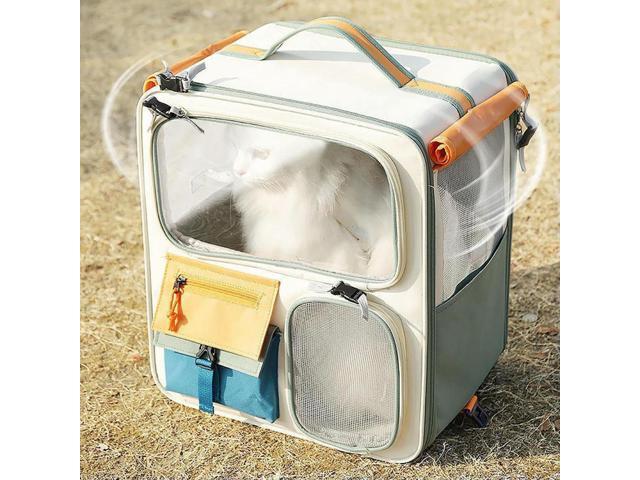 Dog & Cat Travel Carrier Bag with Zipper Ventilated Mesh Pet Backpack Breathable Transparent Window Pet Backpack for Car Camping