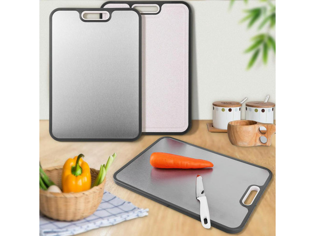 Wheat Straw Chopping Board Wear Resist Double Sided Steel Cutting Board Reusable Large Meat Chopping Board for Safe Food Prep