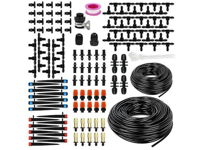 200FT Quick-Connect Drip Irrigation System Kit with 1/4 Inch 1/2 Inch Irrigation Tubing Hose for Greenhouse Yard Lawn Plant