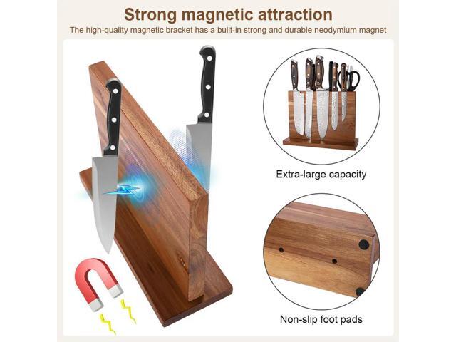 Magnetic Knife Block Double-Sided Wooden Knife Holder Knife Set Holder Stand with Strong Enhanced Magnets for Counter Top