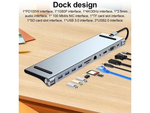 12/11/10/8/6 in 1 USB C Docking Station with HDMI-Compatible VGA Ethernet USB C Hub Triple Display 100W Audio Multiport Adapter