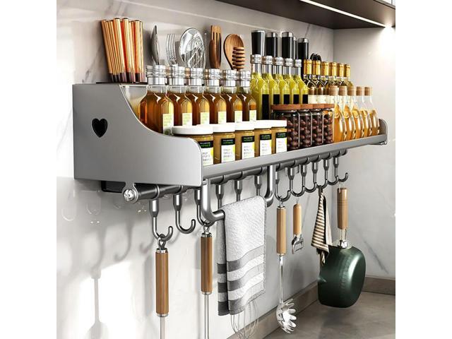 60CM Hanging Rack Punch-Free l Rack Space-Saving Kitchen Spice Rack for Chopsticks Spoons Shovels Organize