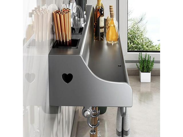60CM Hanging Rack Punch-Free l Rack Space-Saving Kitchen Spice Rack for Chopsticks Spoons Shovels Organize