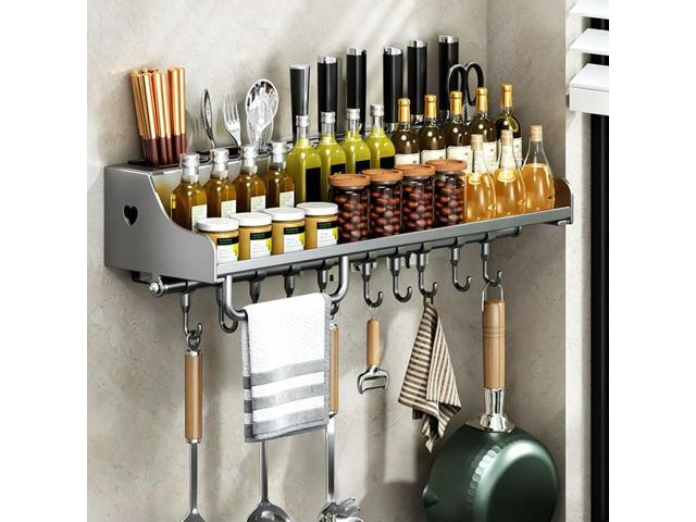 60CM Hanging Rack Punch-Free l Rack Space-Saving Kitchen Spice Rack for Chopsticks Spoons Shovels Organize