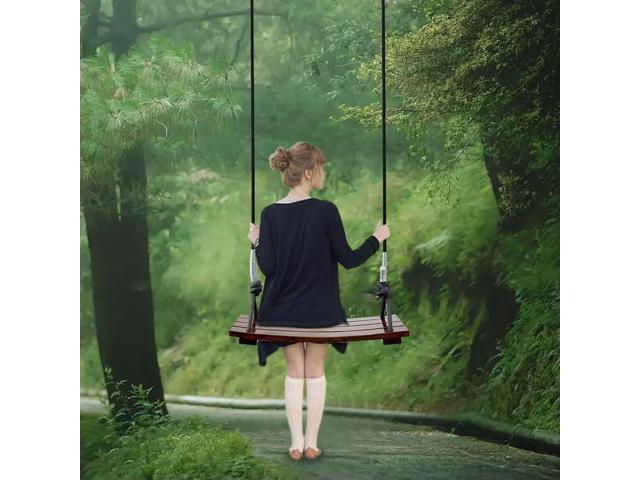 Solid Wood Swing Wooden Swing Seat Maximum Load 440Lbs Outdoor Rope Swing Adjustable Rope Length for Kids Adults