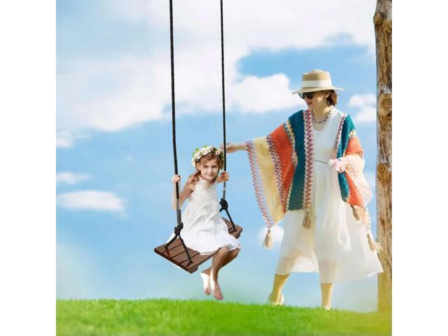 Solid Wood Swing Wooden Swing Seat Maximum Load 440Lbs Outdoor Rope Swing Adjustable Rope Length for Kids Adults