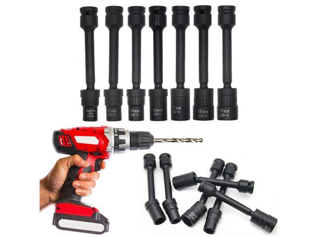 7 Piece 1/2 Inch Drive Impact Driver Extension Bar Set with Universal Swivel for Auto Repair and Home Use