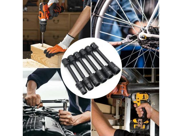7 Piece 1/2 Inch Drive Impact Driver Extension Bar Set with Universal Swivel for Auto Repair and Home Use