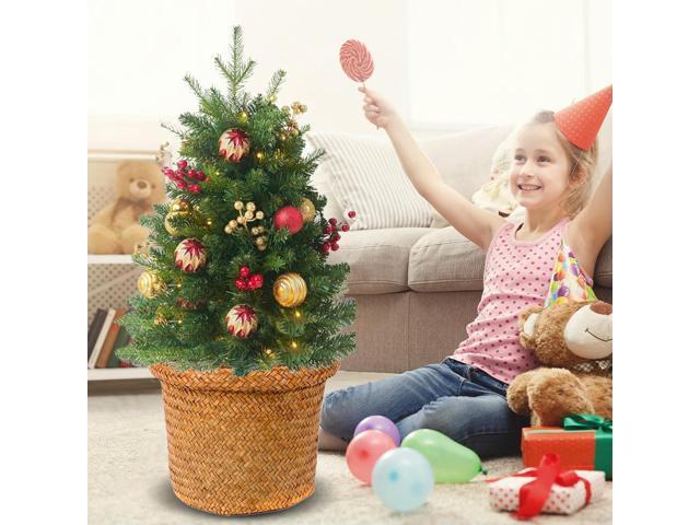 Holiday Christmas Tree with Tripod Stake Artificial Xmas Tree with Balls Berries Holiday Planter Filler for Front Porch Pathway