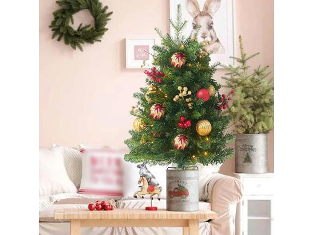 Holiday Christmas Tree with Tripod Stake Artificial Xmas Tree with Balls Berries Holiday Planter Filler for Front Porch Pathway