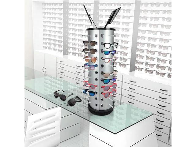 Rotating Eyewear Collection with Mirror Sunglasses Carousel Rack 44 Pairs of Glasses Freestanding Glasses Stand Holder