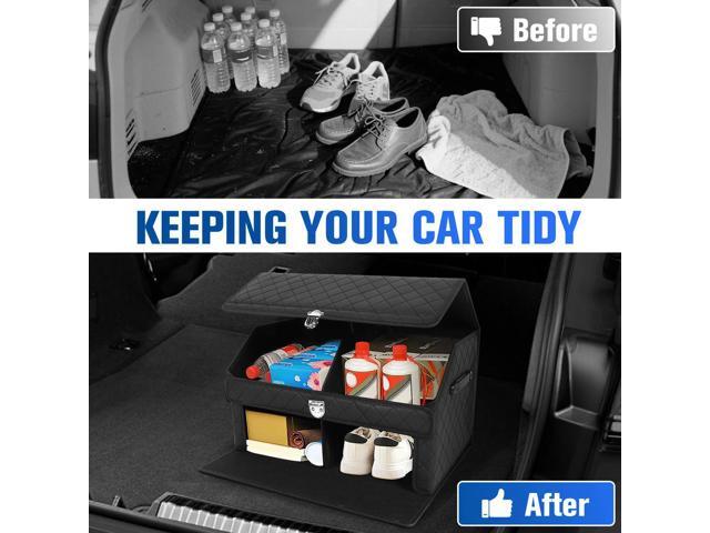 Double-Layer Car Trunk Organizer with Magnetic Lock Car Caddy Organizer Multi Compartment Car Bin for SUV Auto Truck Van