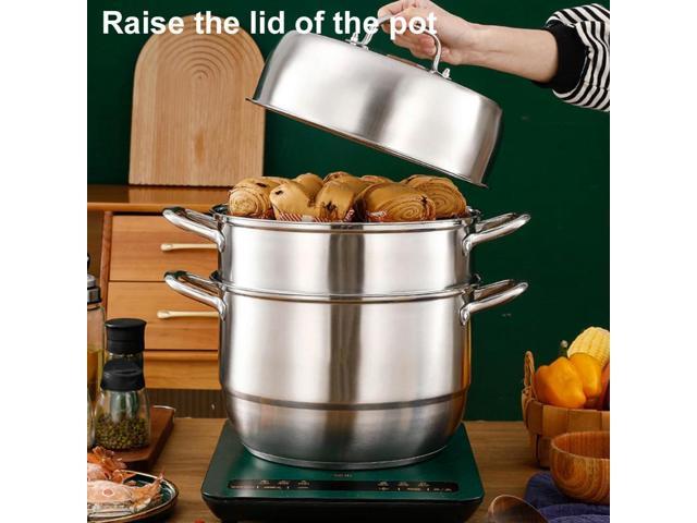 11inch 3 Tier Stainless Steel with Lid & Handle Steaming Pot Cookware Pot Thick Food Steamer for Vegetables Seafood
