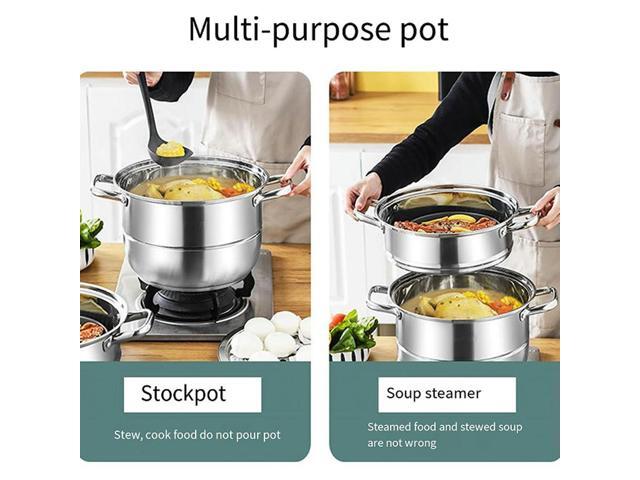 11inch 3 Tier Stainless Steel with Lid & Handle Steaming Pot Cookware Pot Thick Food Steamer for Vegetables Seafood