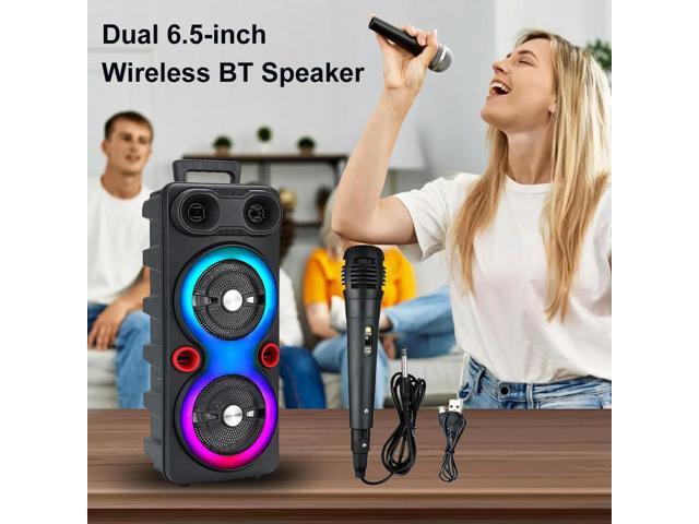 Outdoor Portable Speaker BT 5.0 6.5 Inch Stereo Subwoofer RGB Party Sound Box with Mic FM Radio Heavy Bass DJ System