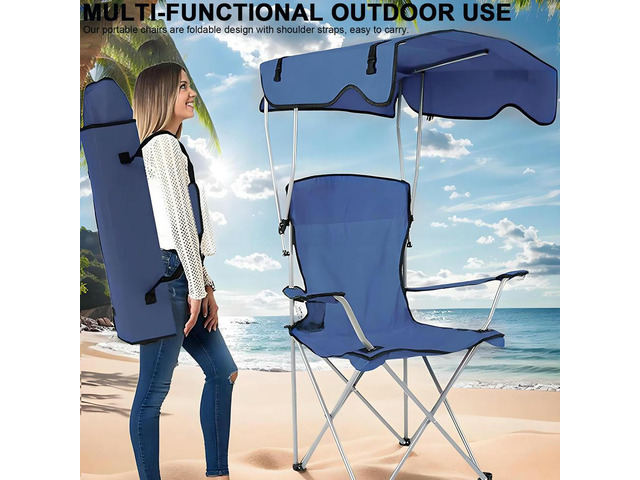 Oversized Beach Chair with Ceiling & Cup Holder Large Camping Lawn Chair Folding Fishing Chair for Picnic Leisure Chair