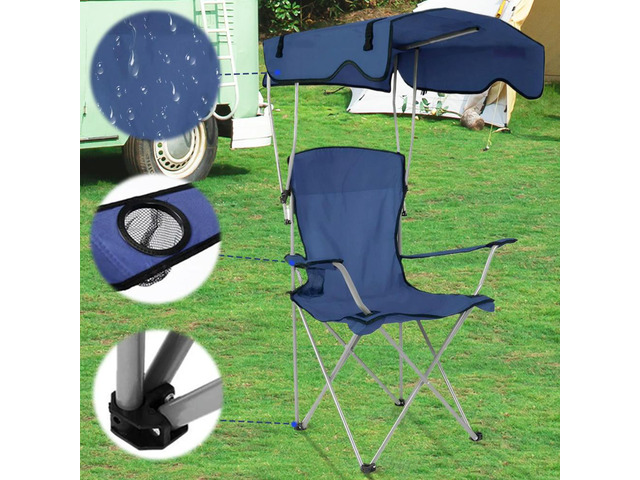 Oversized Beach Chair with Ceiling & Cup Holder Large Camping Lawn Chair Folding Fishing Chair for Picnic Leisure Chair