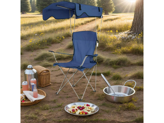 Oversized Beach Chair with Ceiling & Cup Holder Large Camping Lawn Chair Folding Fishing Chair for Picnic Leisure Chair