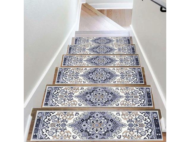 15PCS Carpet Stair Treads Set Self-adhesive Backing Non Slip Stair Treads Safety Mats Stairway Carpet Rugs for Dogs Kids & Elder