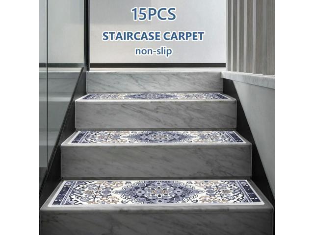 15PCS Carpet Stair Treads Set Self-adhesive Backing Non Slip Stair Treads Safety Mats Stairway Carpet Rugs for Dogs Kids & Elder