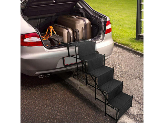 5 Steps Foldable Large Dog Step Car Dog Stairs Support Up To 150 Lbs Lightweight Portable Pet Ladder Ramp for Cars and SUV Truck
